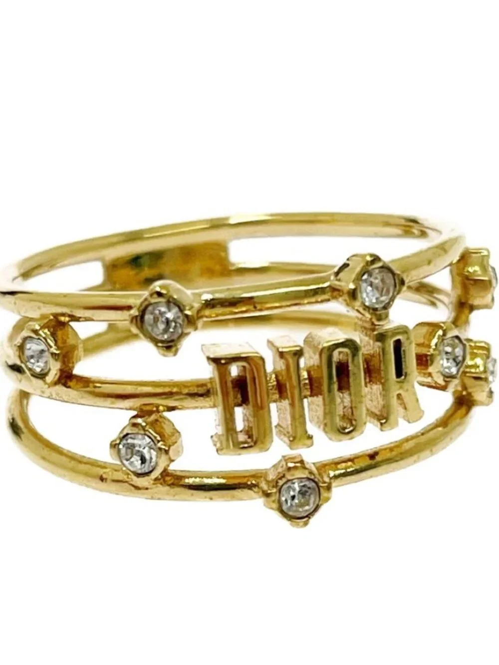 Dior Rhinestone Logo Ring Gold